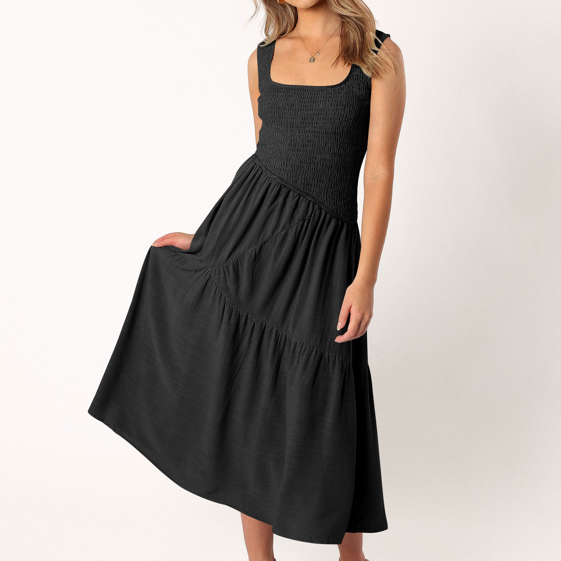 Besticktes Maxi-Kleid Stickerei Apricot Detail – Sévea