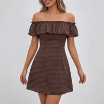 Polka-Dot Off-Shoulder Kleid Seitenansicht – Sévea