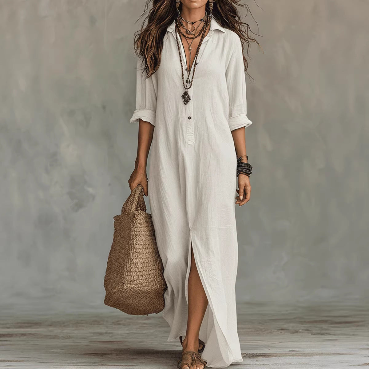 Elegantes Maxikleid Langarm Detail – Sévea Schweiz