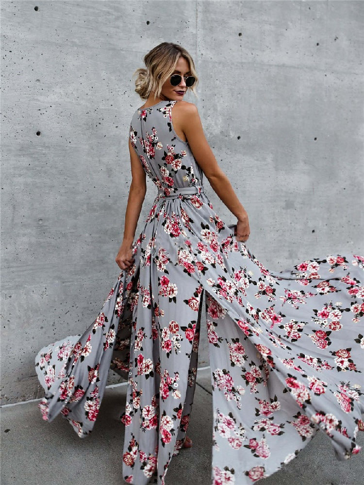 V-Ausschnitt Blumen-Maxikleid – Vorderansicht