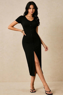 V-Ausschnitt Midikleid Seitenansicht – Sévea