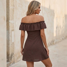 Polka-Dot Off-Shoulder Kleid Vorderansicht – Sévea