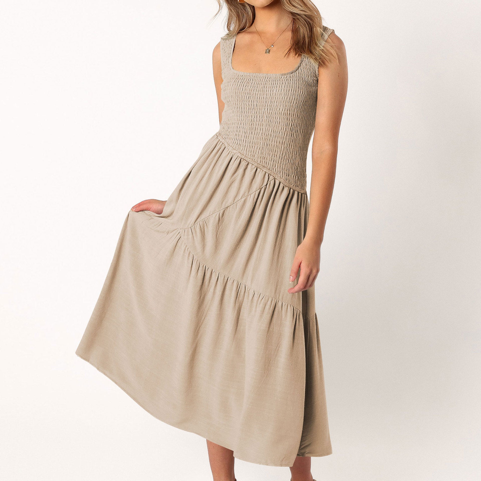 Smock Maxi-Kleid Puffärmel Frontansicht – Sévea Schweiz