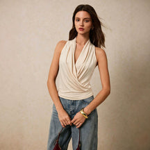 Neckholder Top Beige Vorderansicht – Sévea