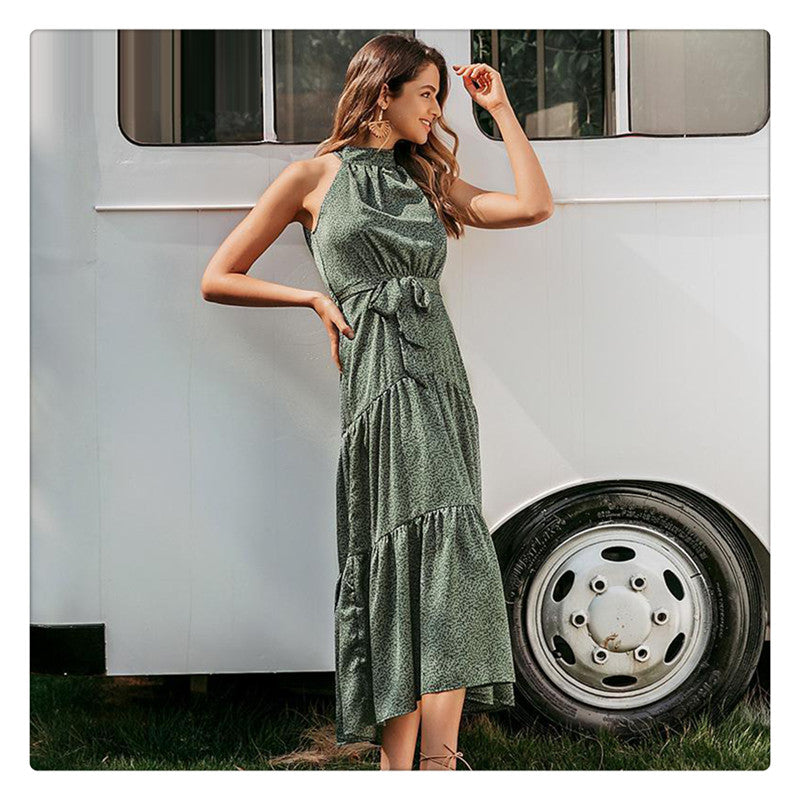 Bedrucktes Midi-Kleid Statement Print Grün – Sévea Alltagskleid