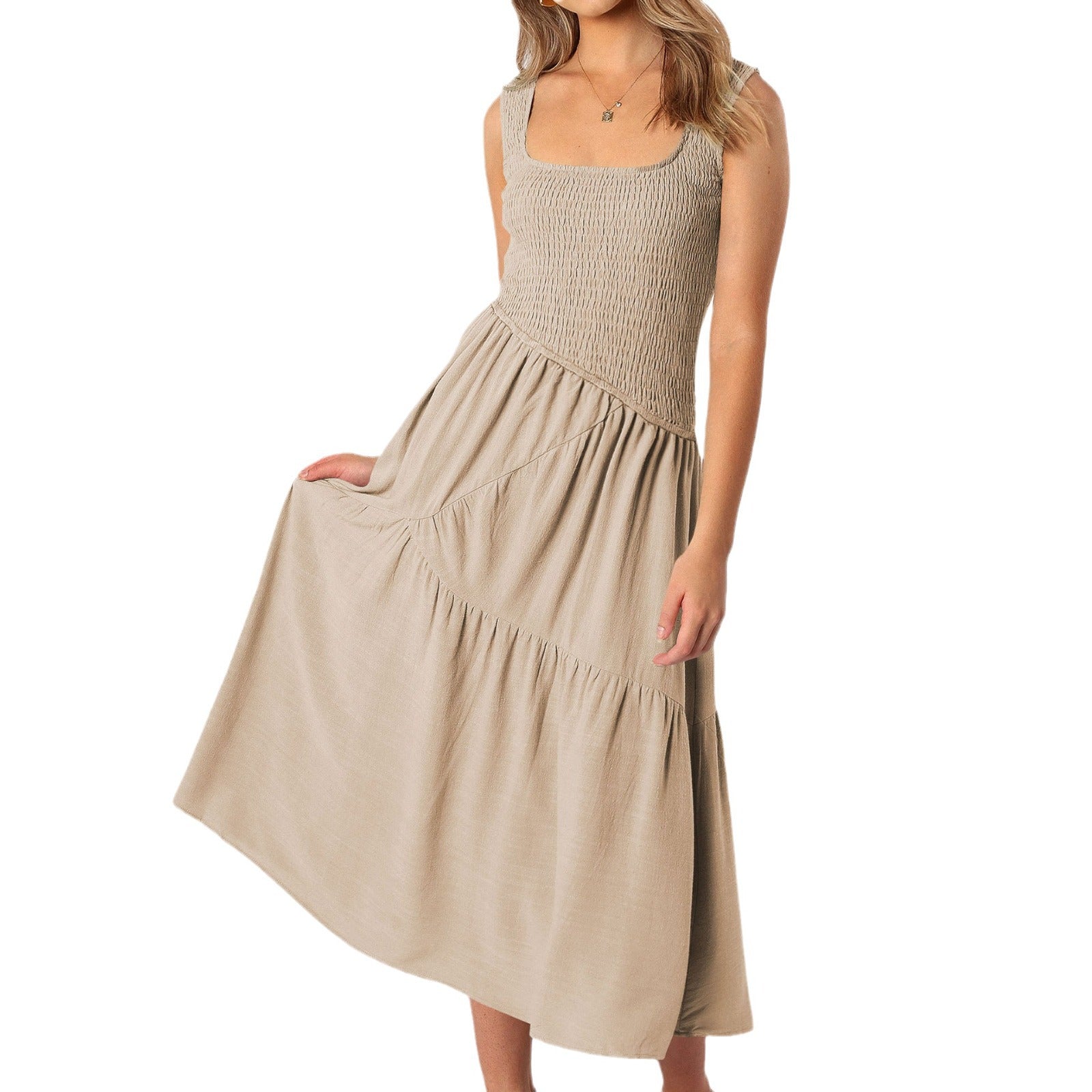 Besticktes Maxi-Kleid Puffärmel Detail Stoff – Sévea Schweiz