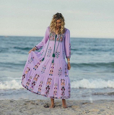 Boho Maxi-Kleid Rückansicht Schnürung – Sévea Damen