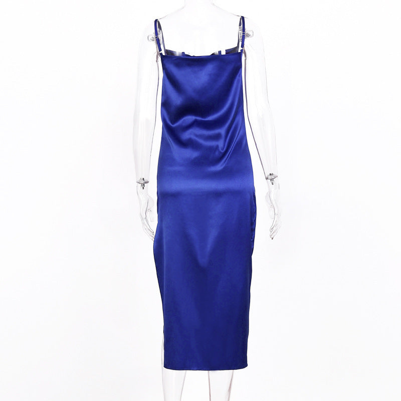 Satin Midi-Kleid Damen Blau – Sévea Kleider online kaufen