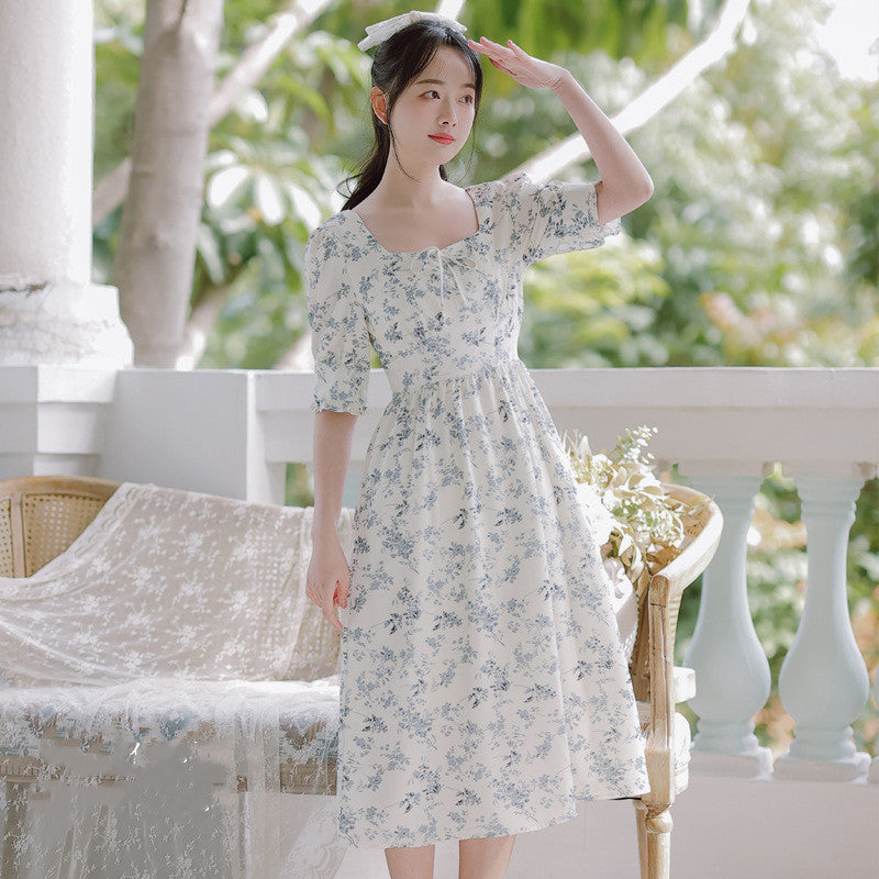 Florales Square-Neck Midi-Kleid Print Damen – Sévea Alltagskleid