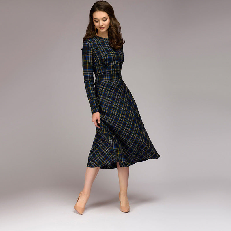 Kariertes Kleid Midi elegant Detail – Sévea Schweiz