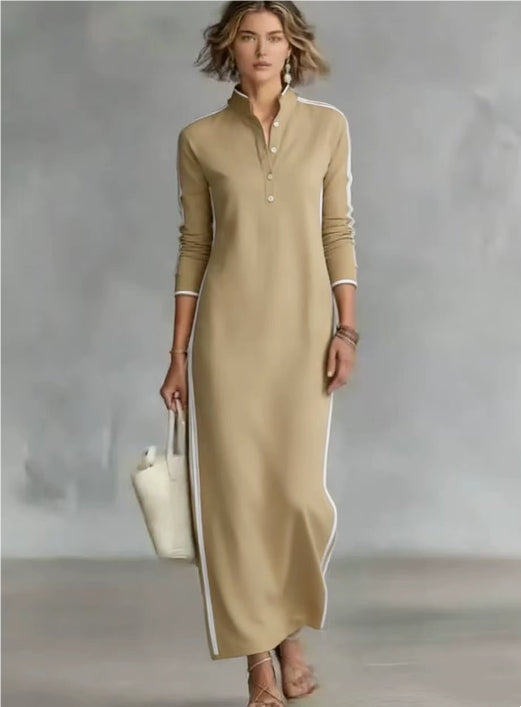 Minimalistisches Maxi-Kleid Kragendetail Apricot – Sévea Damen