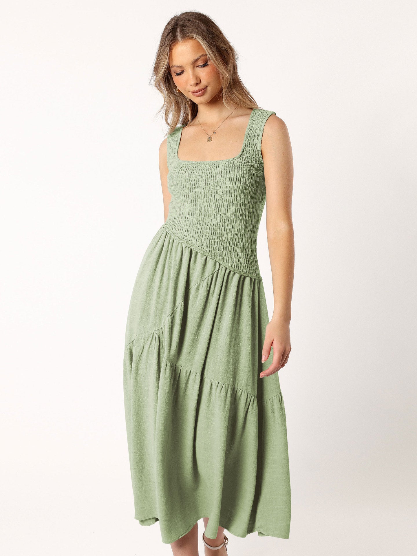Smock Maxi-Kleid Schwarz Seitenansicht – Sévea Damen