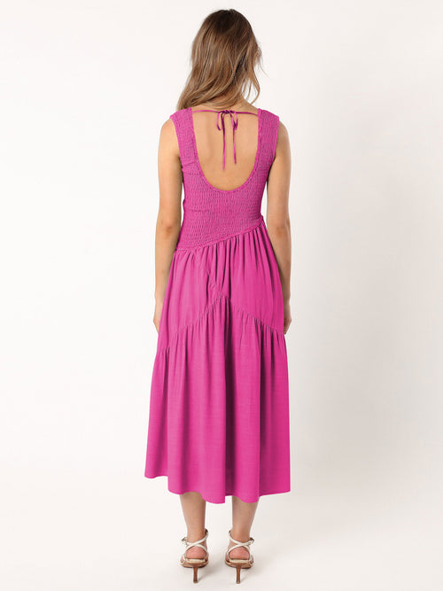 Smock Maxi-Kleid Stickerei Frontansicht Damen – Sévea