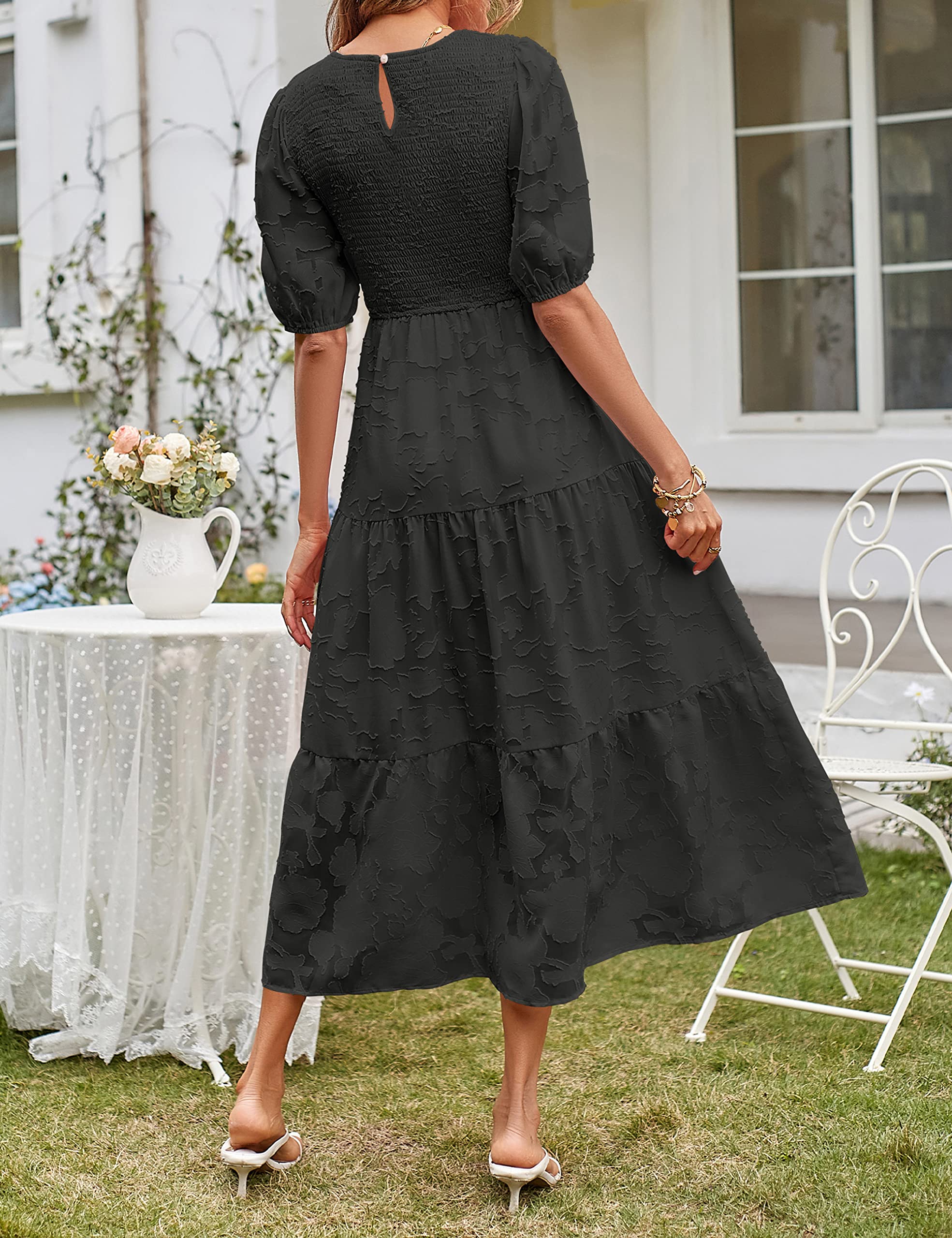Sommerkleid Puffärmel hohe Taille Frontansicht – Sévea Damen